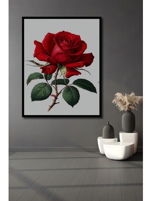 Çerçeve Görünümlü Kırmızı Gül Yağlı Boya Görünümlü Dekoratif Ahşap Ev/işyeri/ofis Kare Tablo