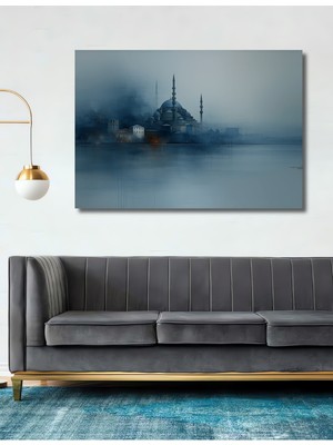 Istanbul Silüeti Sulu Boya Görünümlü Dekoratif Ahşap Ev/işyeri/ofis Kare Tablo