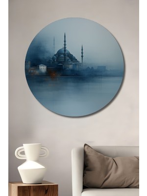 Istanbul Silüeti Sulu Boya Görünümlü Dekoratif Ahşap Ev/işyeri/ofis Yuvarlak Tablo