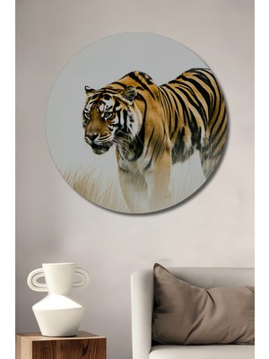 Sulu Boya Görünümlü Bengal Kaplanı Dekoratif Ahşap Ev/işyeri/ofis Yuvarlak Tablo