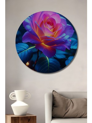 Neon Işıltılı Güzellik Gülü Yağlı Boya Görünümlü Ev/işyeri/ofis Dekoratif Ahşap Yuvarlak Tablo