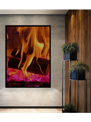 Çerçeve Görünümlü Alev Dansı Yağlı Boya Görünümlü Dekoratif Ahşap Ev/işyeri/ofis Kare Tablo