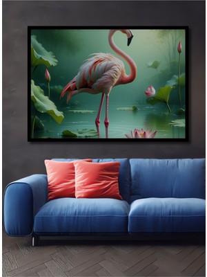 Çerçeve Görünümlü Flamingo Rüyası Yağlı Boya Görünümlü Dekoratif Ahşap Ev/işyeri/ofis Kare Tablo