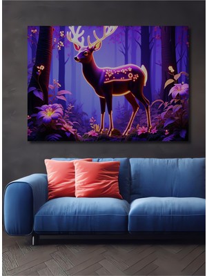Neon Işıklı Geyik Yağlı Boya Görünümlü Dekoratif Ahşap Ev/işyeri/ofis Kare Tablo