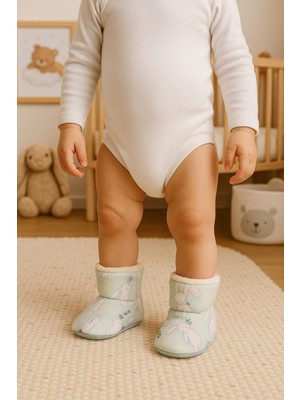 Bebek & Çocuk Kaydırmaz Tabanlı Ev Botu / Panduf / Kışlık Peluş / Baskı Desenli