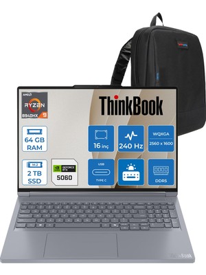 Lenovo Thinkbook 16P G6 Adr Ryzen 9 8940HX 64GB Ddr5 2tb SSD 8GB/RTX5060/115W 16" Wqxga IPS 500NITS 240Hz Freedos Taşınabilir Bilgisayar 21U00013TXF23 + Zettaçanta