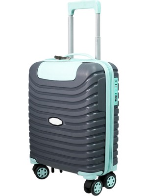 Pp Underseat Küçük Boy Gri-Turkuaz Valiz 46X34X19 cm | 4 Tekerlek | Şifreli Kilit