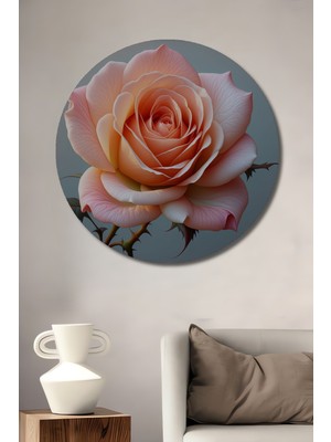 Pembe Gül Yağlı Boya Görünümlü Sanat Ev/işyeri/ofis Dekoratif Ahşap Yuvarlak Tablo