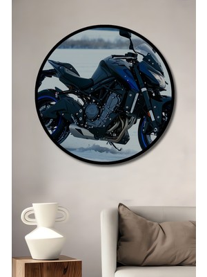 Çerçeve Görünümlü Kar Motoru Rüyası Yağlı Boya Görünümlü Dekoratif Ahşap Işyeri/ofis Yuvarlak Tablo