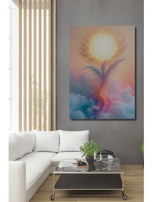 Tüyden Güneş Pastel Boya Görünümlü Dekoratif Ahşap Ev/işyeri/ofis Kare Tablo