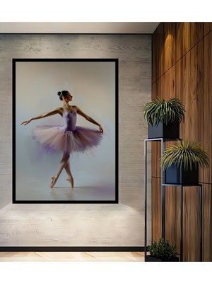 Çerçeve Görünümlü Balerin Zarafeti Yağlı Boya Görünümlü Dekoratif Ahşap Ev/işyeri/ofis Kare Tablo