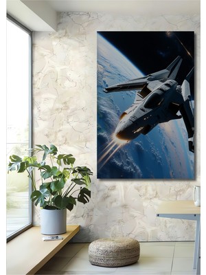 Uzay Gemisi Dünya Manzaralı Modern Sanat Ev/işyeri/ofis Dekoratif Ahşap Kare Tablo