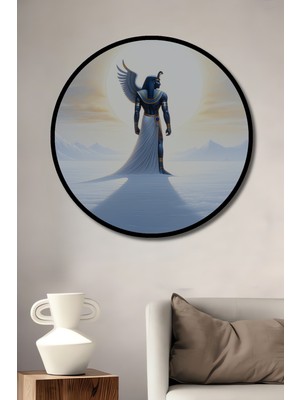 Çerçeve Görünümlü Ra Tanrısı Yağlı Boya Görünümlü Dekoratif Ahşap Ev/işyeri/ofis Yuvarlak Tablo