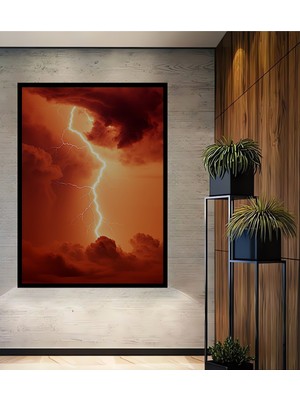 Çerçeve Görünümlü Kızıl Fırtına Yağlı Boya Görünümlü Dekoratif Ahşap Ev/işyeri/ofis Kare Tablo