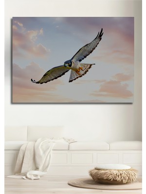 Gökyüzünde Süzülen Şahin Yağlı Boya Görünümlü Dekoratif Ahşap Ev/işyeri/ofis Kare Tablo