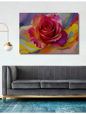 Modern Sanat Dokunuşlu Göz Alıcı Gül Yağlı Boya Görünümlü Dekoratif Ahşap Ev/işyeri/ofis Kare Tablo