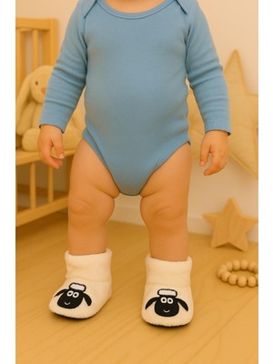 Bebek & Çocuk Kaydırmaz Tabanlı Ev Botu / Panduf / Kışlık Peluş Bot / Kuzucuk Desenli