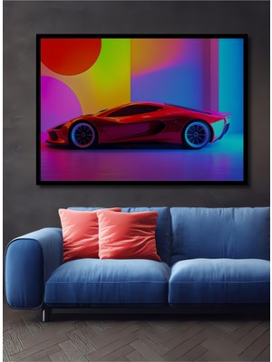 Çerçeve Görünümlü Neon Işıltılı Süper Araba Modern Sanat Dekoratif Ahşap Ev/işyeri/ofis Kare Tablo