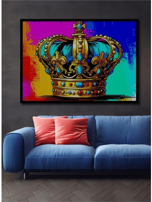 Çerçeve Görünümlü Göz Alıcı Kraliyet Tacı Pop Art Dekoratif Ahşap Ev/işyeri/ofis Kare Tablo