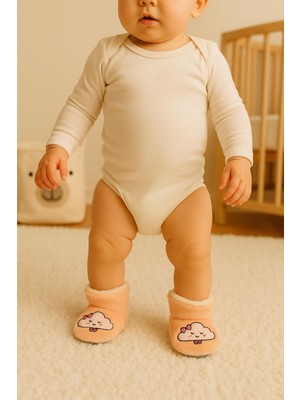 Bebek & Çocuk Kaydırmaz Tabanlı Ev Botu / Panduf / Kışlık Peluş Bot / Bulut Desenli