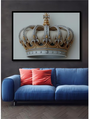 Çerçeve Görünümlü Göz Alıcı Altın Taç Klasik Sanat Yağlı Boya Görünümlü Ahşap Ofis Kare Tablo