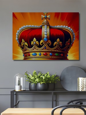 Muhteşem Kraliyet Tacı Yağlı Boya Görünümlü Dekoratif Ahşap Ev/işyeri/ofis Kare Tablo