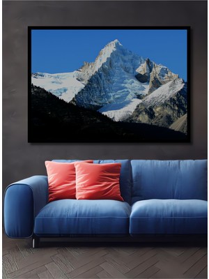 Çerçeve Görünümlü Buzul Dağı Zirvesi Yağlı Boya Görünümlü Dekoratif Ahşap Ev/işyeri/ofis Kare Tablo