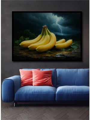 Çerçeve Görünümlü Yağmur Altında Olgunlaşan Muzlar Dekoratif Ahşap Ev/işyeri/ofis Kare Tablo