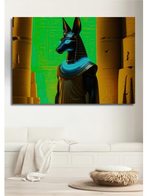 Anubis Neon Işıltısı Dijital Sanat Dekoratif Ahşap Ev/işyeri/ofis Kare Tablo