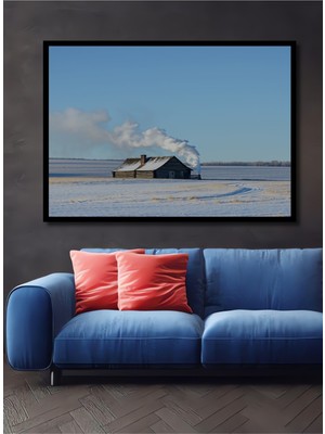 Çerçeve Görünümlü Kar Manzaralı Dekoratif Ahşap Ev Yağlı Boya Görünümlü Ev/işyeri/ofis Kare Tablo