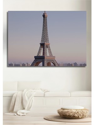 Eiffel Kulesi Pastel Boya Görünümlü Paris Manzarası Dekoratif Ahşap Ev/işyeri/ofis Kare Tablo
