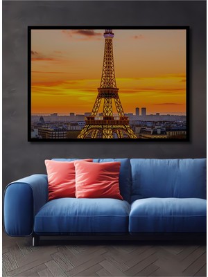 Çerçeve Görünümlü Göz Kamaştıran Eyfel Kulesi Yağlı Boya Görünümlü Dekoratif Ahşap Ofis Kare Tablo