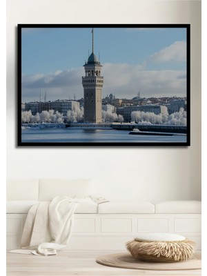 Çerçeve Görünümlü Kış Masalı Dekoratif Ahşap Dekoratif Galata Kulesi Ev/işyeri/ofis Kare Tablosu