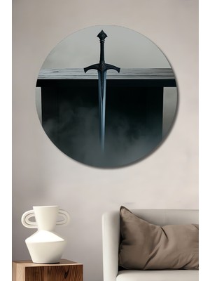 Efsanevi Kılıç Dekoratif Ahşap Görünümlü Ev/işyeri/ofis Yuvarlak Tablo