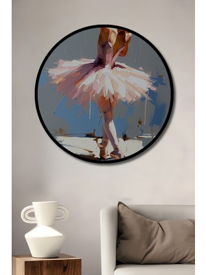 Çerçeve Görünümlü Balerin Zarafeti Yağlı Boya Görünümlü Dekoratif Ahşap Işyeri/ofis Yuvarlak Tablo