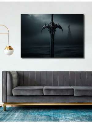 Karanlık Çağların Büyülü Kılıcı Yağlı Boya Görünümlü Dekoratif Ahşap Ev/işyeri/ofis Kare Tablo