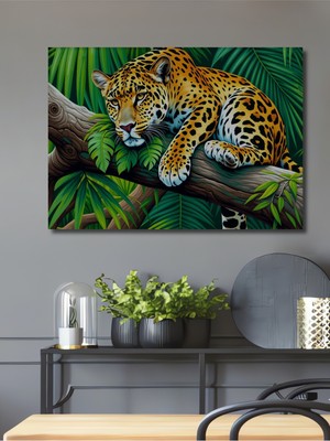 Tropikal Ormanlarda Leopar Rüyası Dekoratif Ahşap Ev/işyeri/ofis Kare Tablo