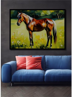 Çerçeve Görünümlü Yağlı Boya Görünümlü At Çiçek Bahçesi Ev/işyeri/ofis Dekoratif Ahşap Kare Tablo
