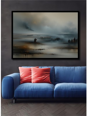 Çerçeve Görünümlü Samuraylar Vahşi Savaşı Yağlı Boya Görünümlü Dekoratif Ahşap Ofis Kare Tablo