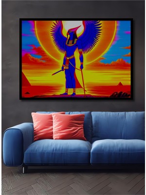 Çerçeve Görünümlü Horus Tanrısı Yağlı Boya Görünümlü Dekoratif Ahşap Ev/işyeri/ofis Kare Tablo