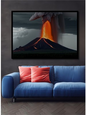 Çerçeve Görünümlü Volkanik Patlama Yağlı Boya Görünümlü Dekoratif Ahşap Ev/işyeri/ofis Kare Tablo