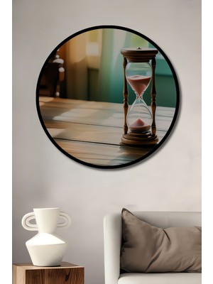 Çerçeve Görünümlü Dekoratif Ahşap Üzerine Zamanın Akışı Yağlı Boya Görünümlü Ofis Yuvarlak Tablo