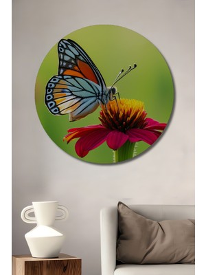 Çiçek Bahçesinde Dans Eden Kelebek Dekoratif Ahşap Ev/işyeri/ofis Yuvarlak Tablo