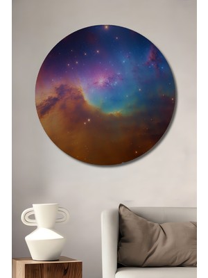 Nebula Gökyüzü Yağlı Boya Görünümlü Dekoratif Ahşap Ev/işyeri/ofis Yuvarlak Tablo