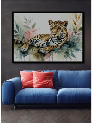 Çerçeve Görünümlü Sulu Boya Görünümlü Leopar Dekoratif Ahşap Ev/işyeri/ofis Kare Tablo Harikası