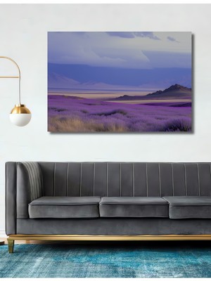 Lavanta Tarlası Manzaralı Yağlı Boya Görünümlü Dekoratif Ahşap Ev/işyeri/ofis Kare Tablo