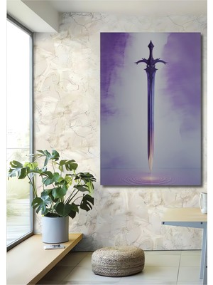 Eflatun Işık Kılıcı Sulu Boya Görünümlü Dekoratif Ahşap Ev/işyeri/ofis Kare Tablo