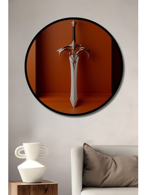 Çerçeve Görünümlü Altın Detaylı Fantastik Kılıç Dekoratif Ahşap Ev/işyeri/ofis Yuvarlak Tablo