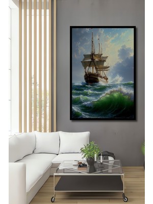 Çerçeve Görünümlü Denizci Gemisi Yağlı Boya Görünümlü Dekoratif Ahşap Ev/işyeri/ofis Kare Tablo