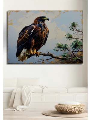 Kartalın Görkemli Yağlı Boya Görünümlü Dekoratif Ahşap Ev/işyeri/ofis Kare Tablosu
